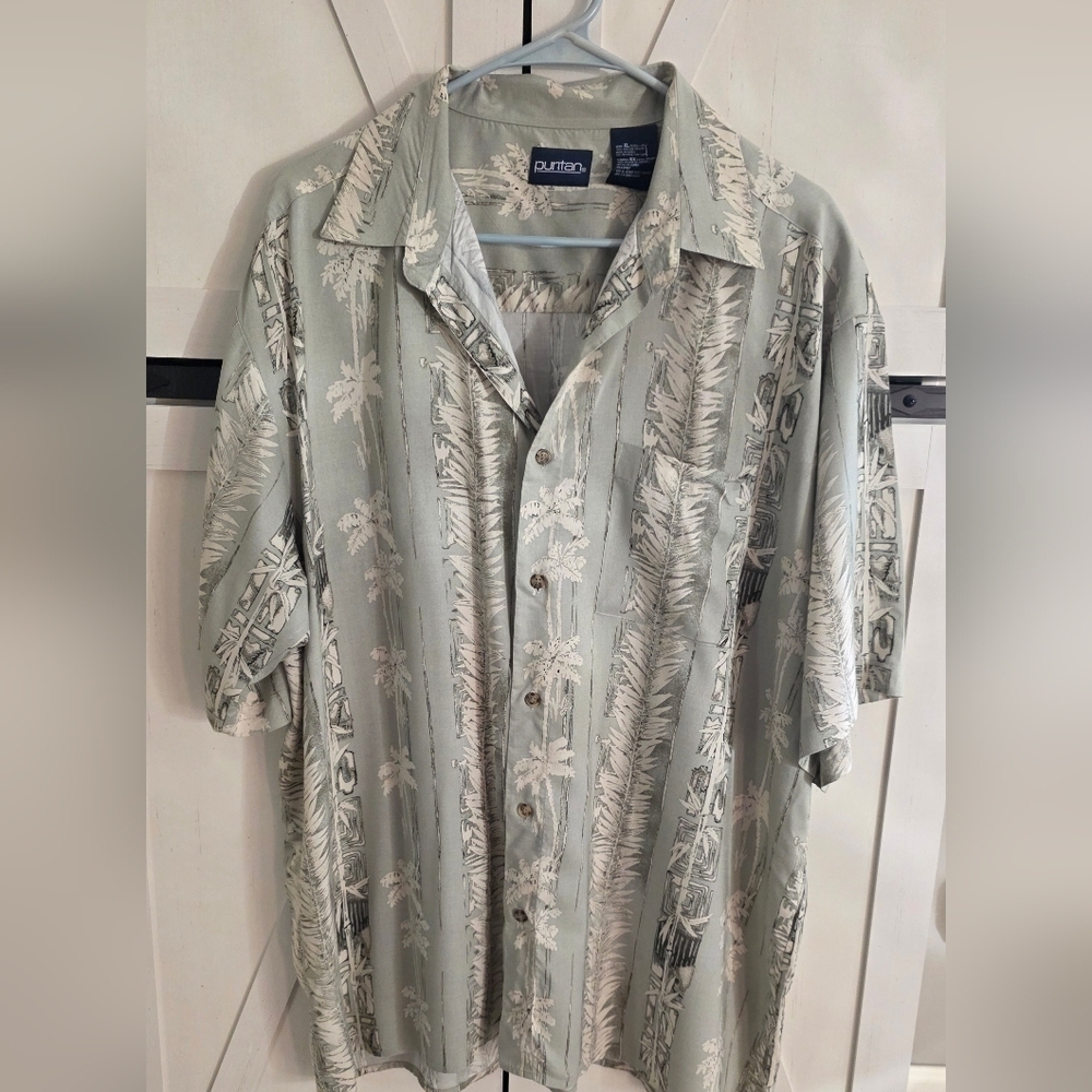 Puritan Men's Light Green Tropical Print Shirt